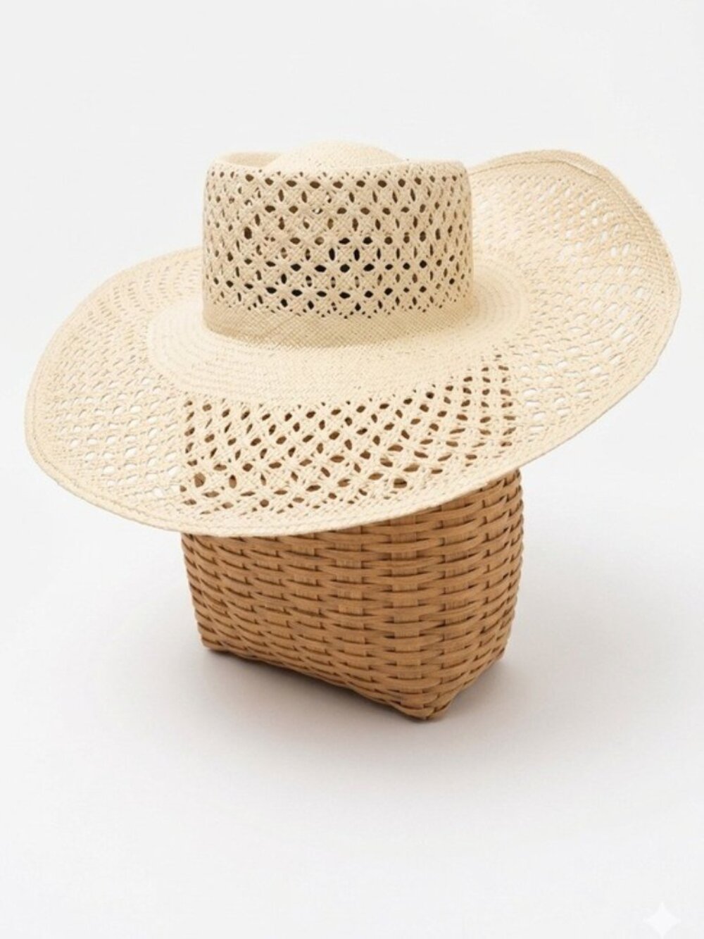 Van Palma Opale Junior Straw Hat Natural Size Small Wide Brim Boater Handwoven - Picture 2 of 5